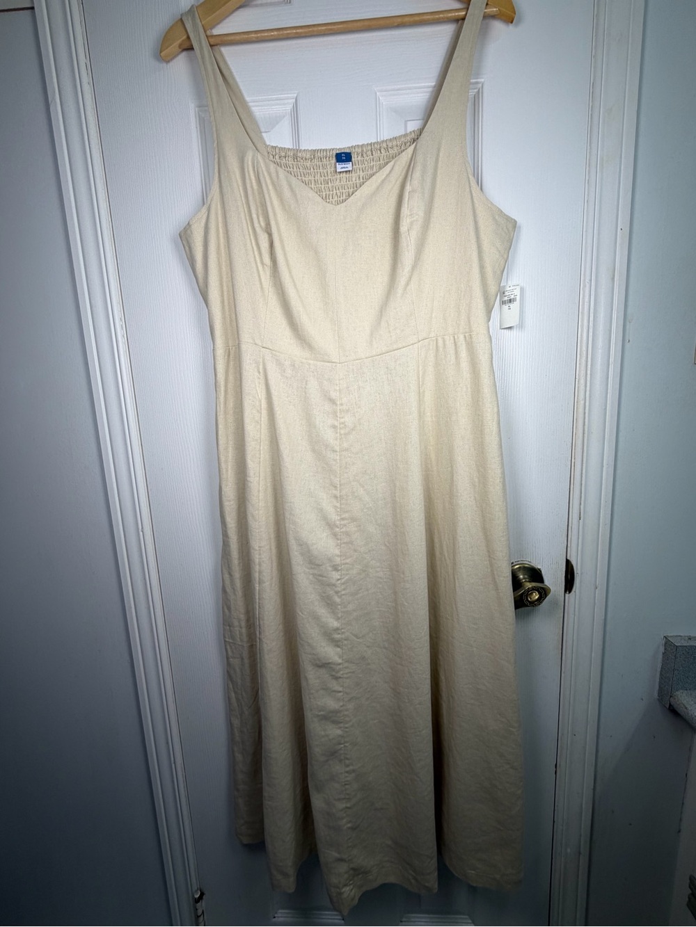 Old Navy Beige Linen Blend Midi Dress XL NWT V-Neck Smocked Back Coastal Chic